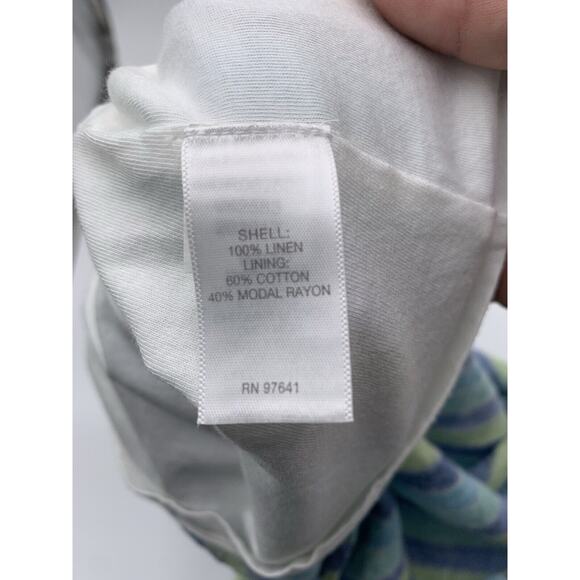 J JILL LOVE LINEN Dress Blue Green Striped Maxi Sundress Asymmetrical Sz M Tall - Picture 7 of 8